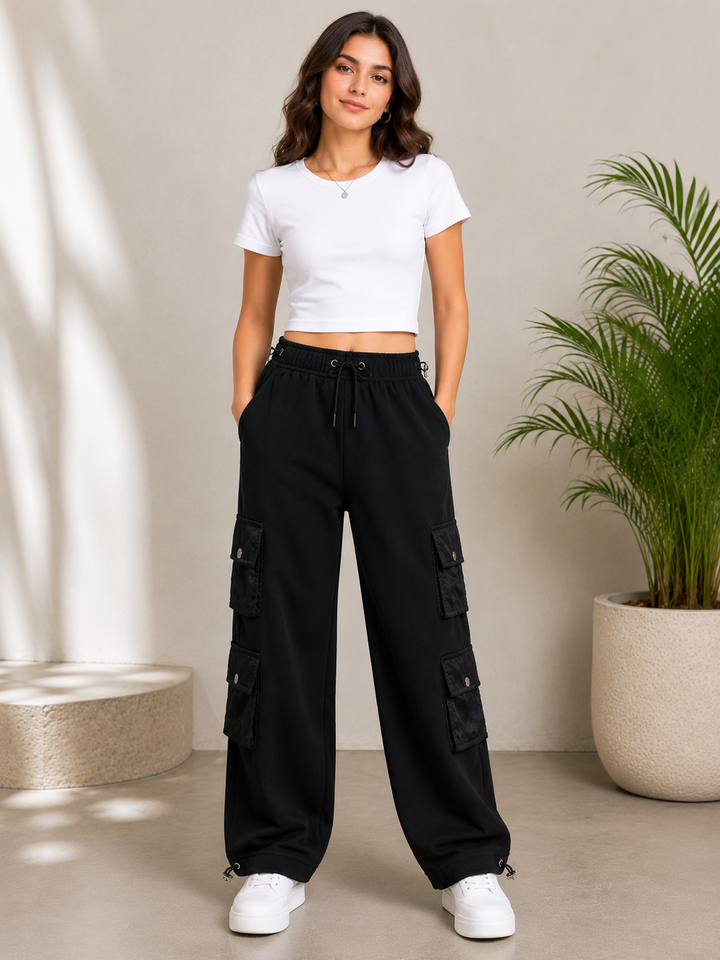 Sportking Girls Cargo Track Pant – Black