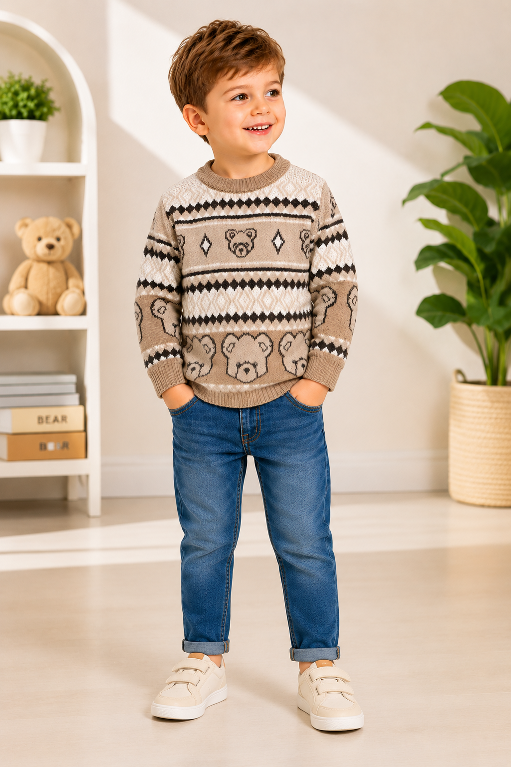 Sportking Teddy Bear Jacquard Sweater – Brown