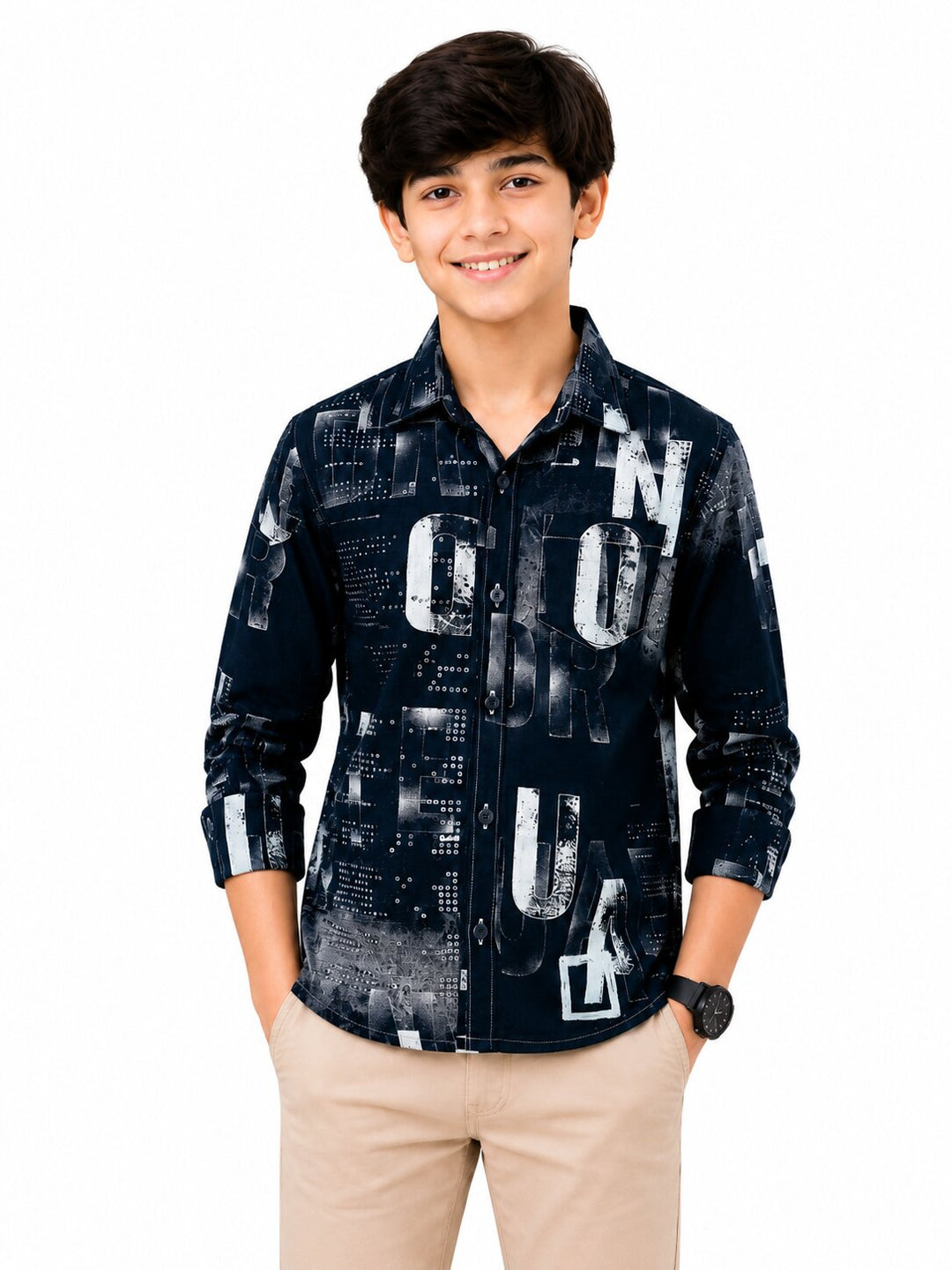Sportking Boys Typography Print Casual Shirt – Navy