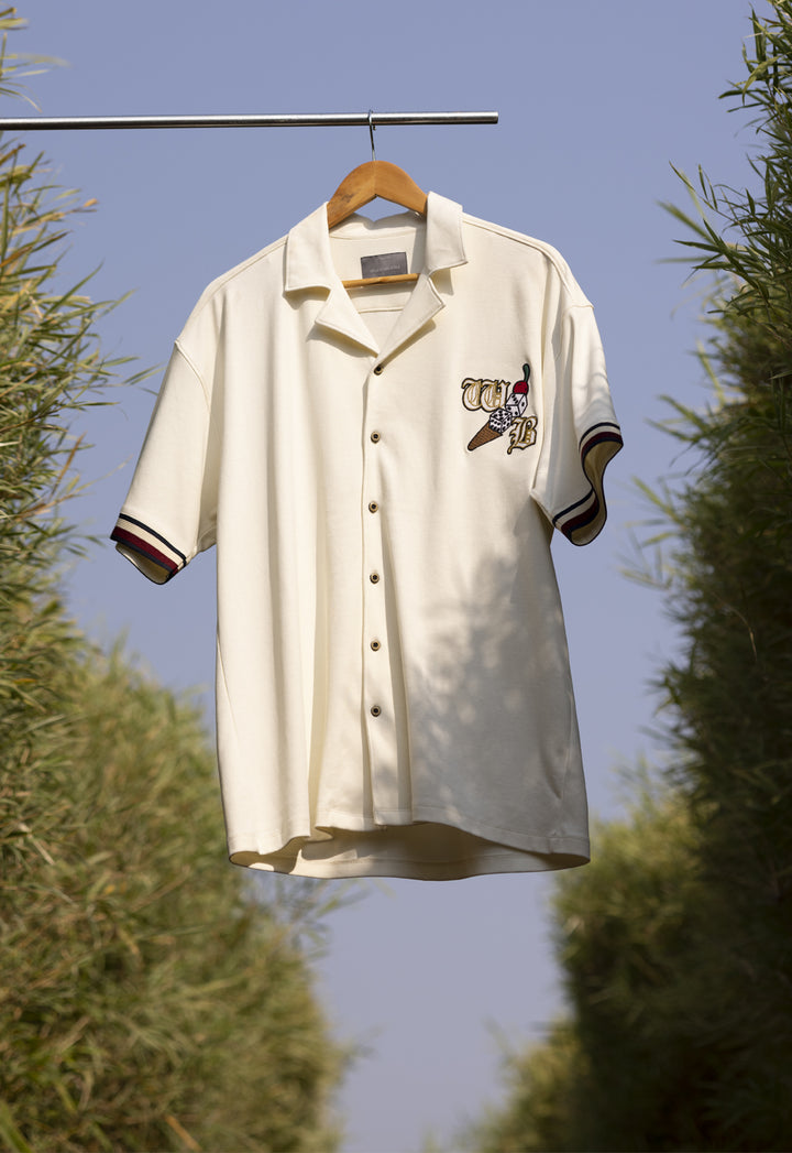 Polo-Style Shirt with Embroidered - OffWhite