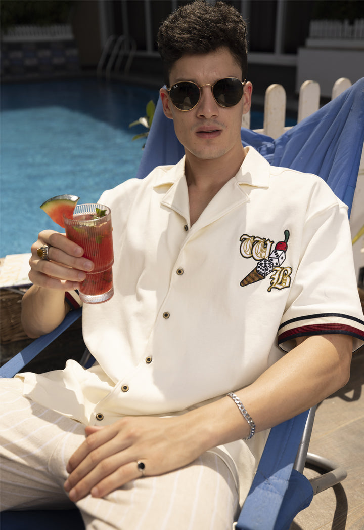 Polo-Style Shirt with Embroidered - OffWhite