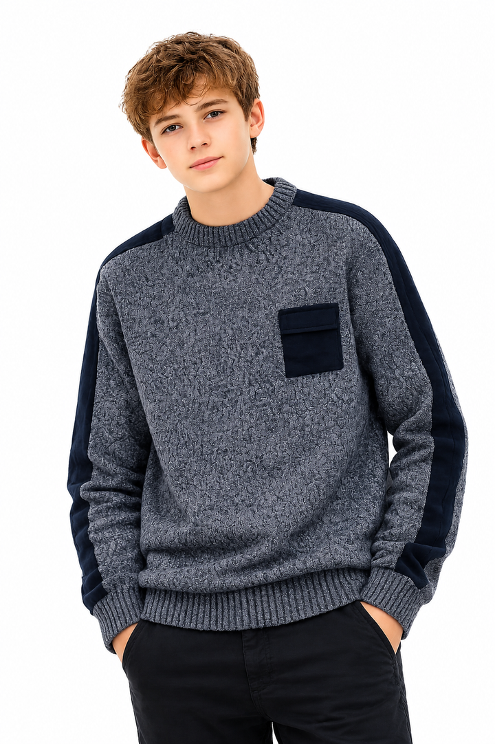 Sportking Textured Sweater with Contrast Pocket – Navy
