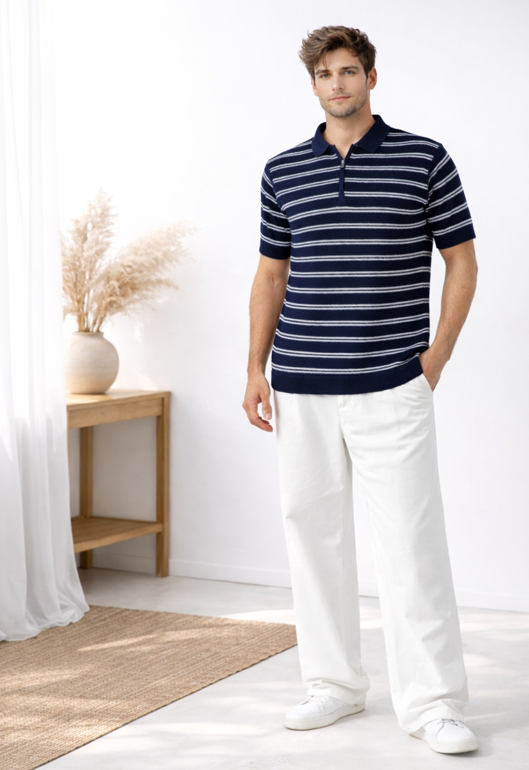 Striper Knitted Polo - Navy