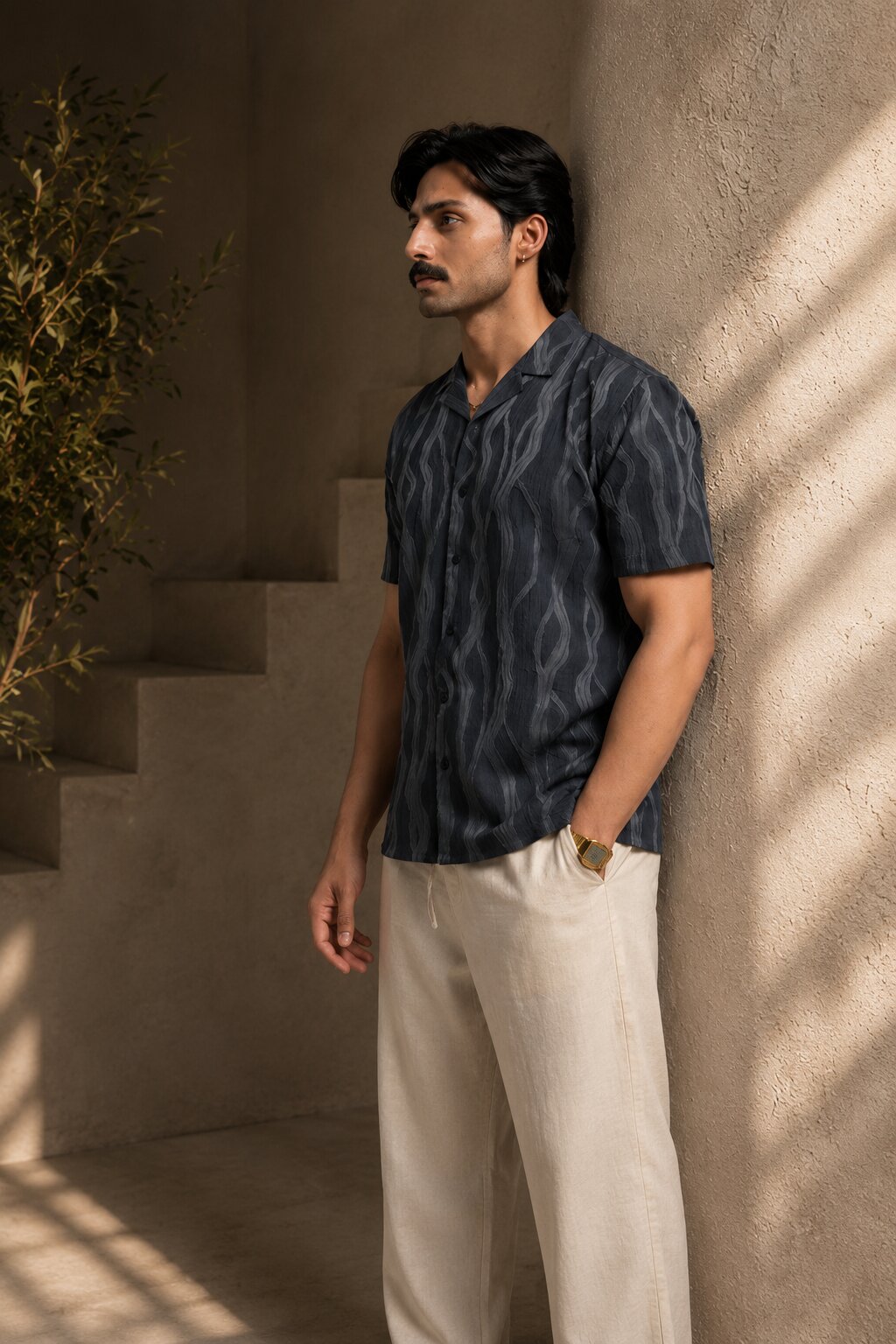 Textured Shirt for Men - Anthra