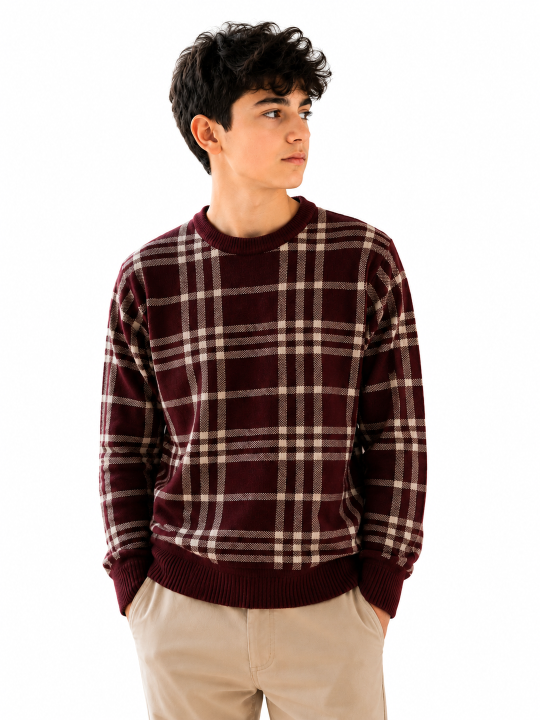 Sportking Check Jacquard Sweater – Maroon