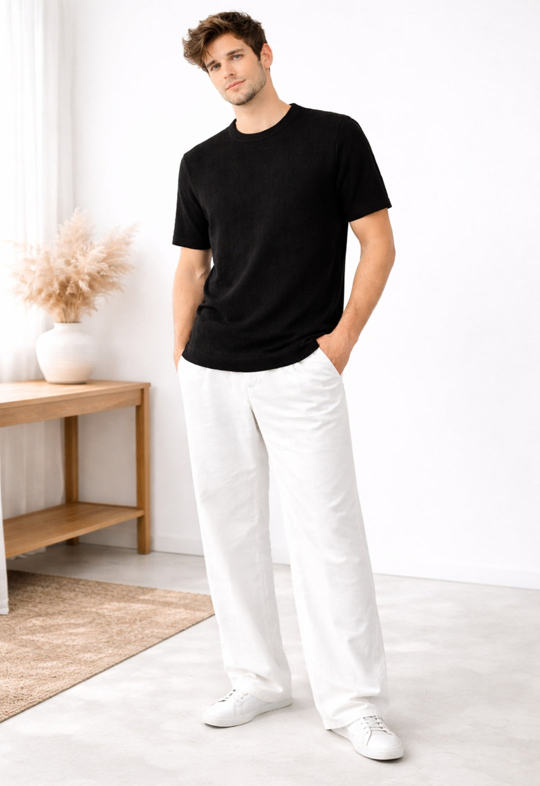 Textured Knitted T-Shirt - Black