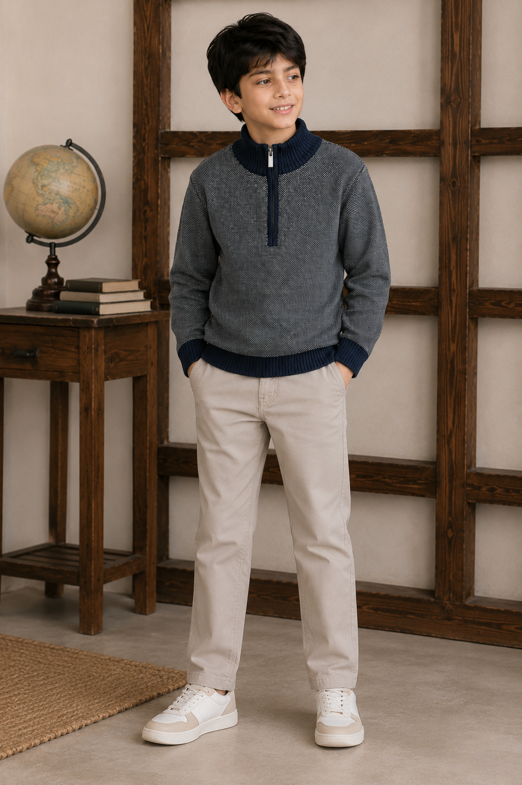 Sportking Half Zip Textured Sweater – Navy