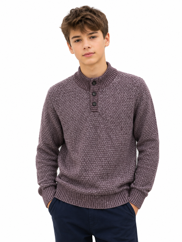 Sportking Mock Neck Button Sweater – Wine