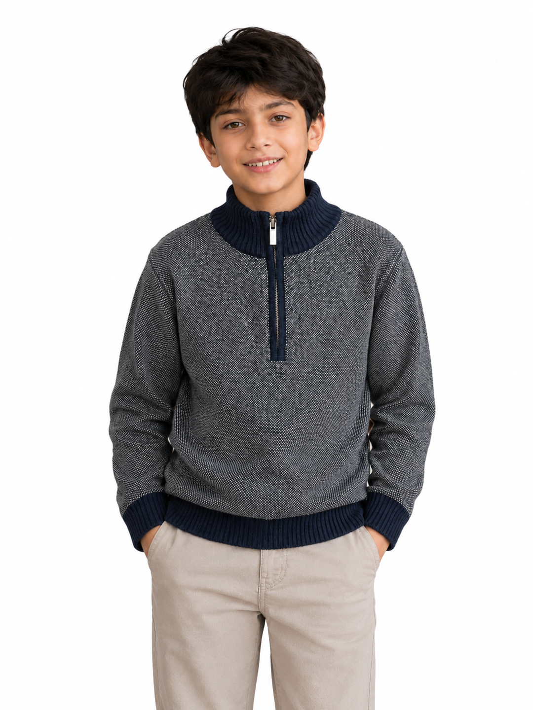 Sportking Half Zip Textured Sweater – Navy
