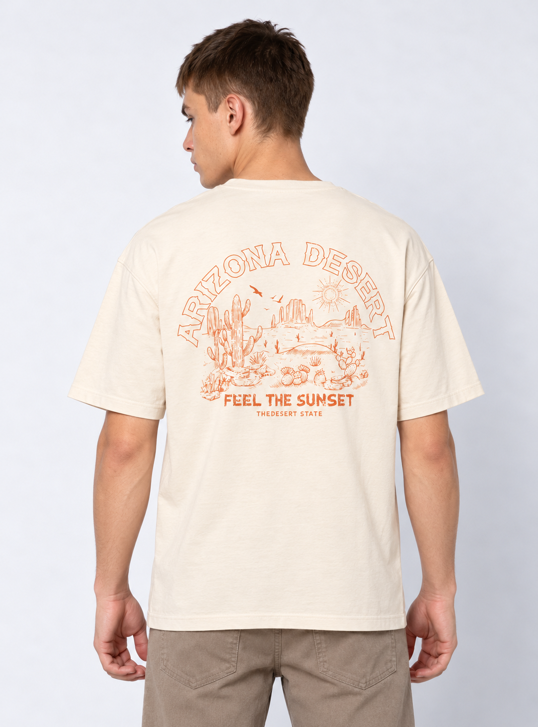 Graphic Drop Shoulder T-Shirt - Beige