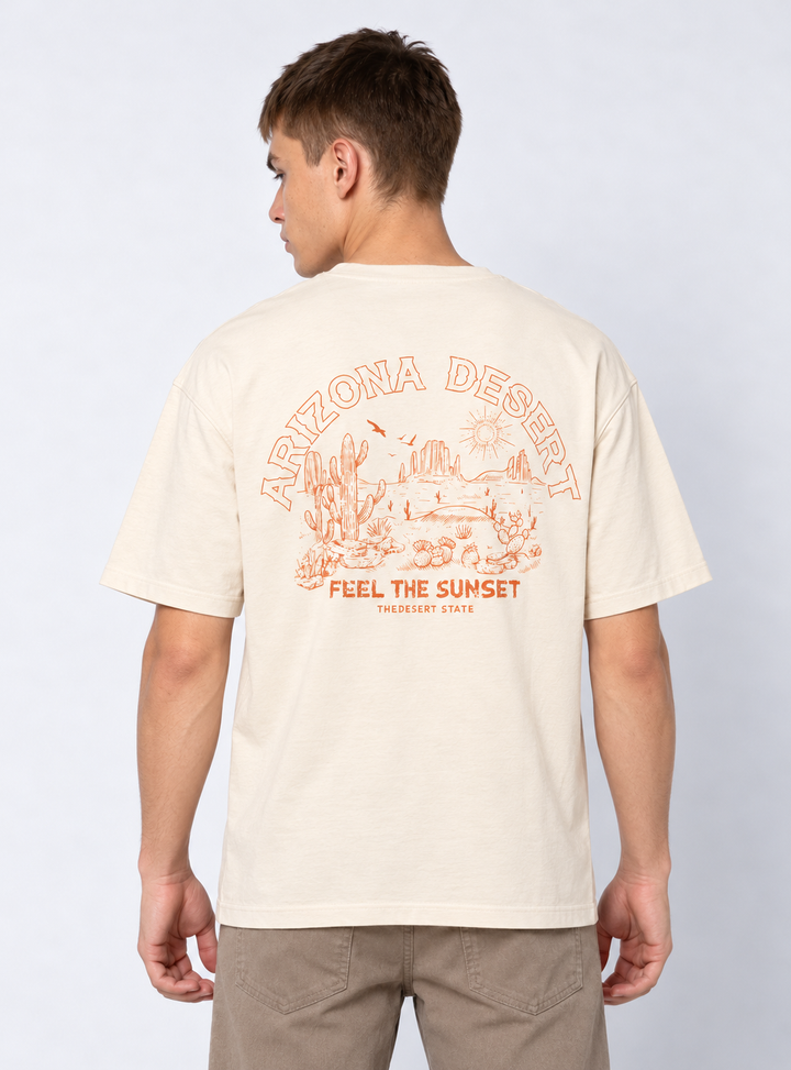 Graphic Drop Shoulder T-Shirt - Beige