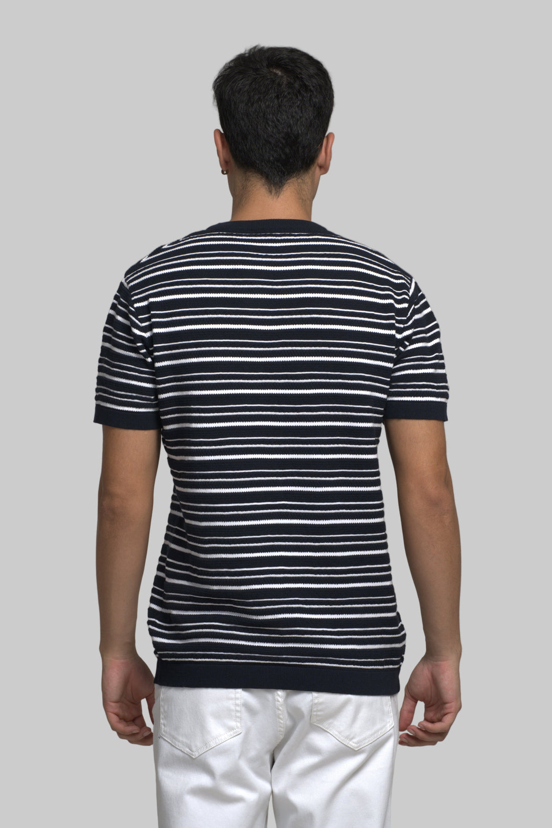 Knitted Striped T-Shirt – Navy