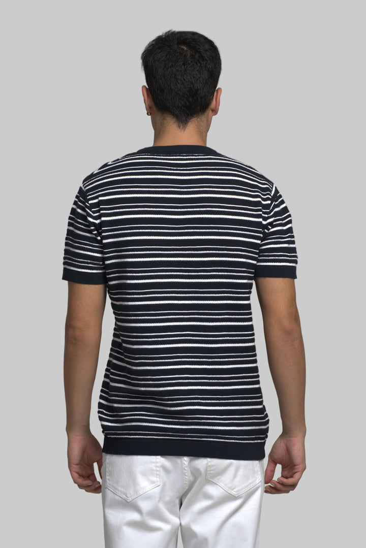 Knitted Striped T-Shirt – Navy