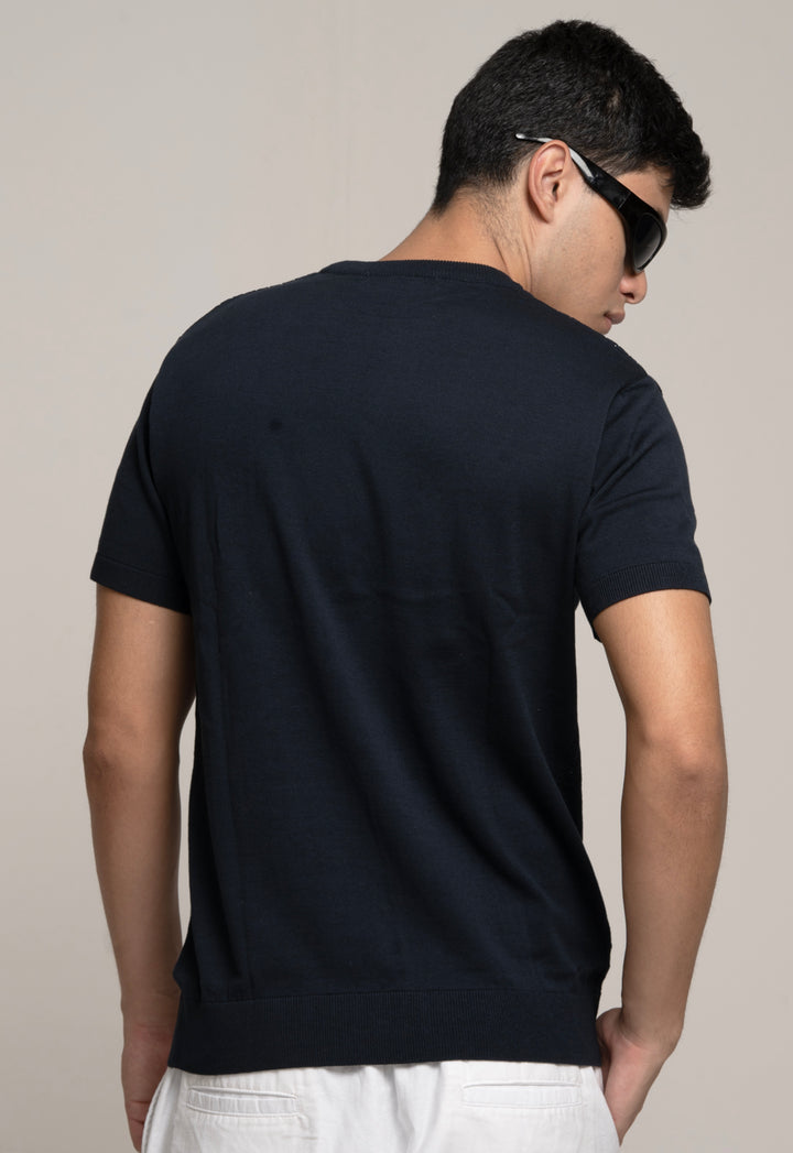 Ultra-Soft Navy Textured Knit T-Shirt