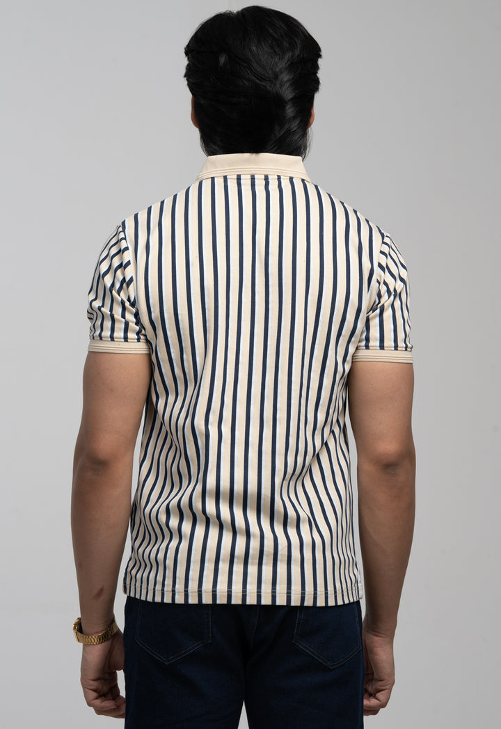 Vintage-Striped Polo Shirt – Beige