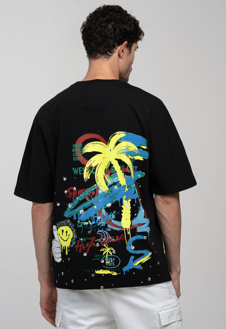 Graphic Kimono Sleeves T-Shirt – Black