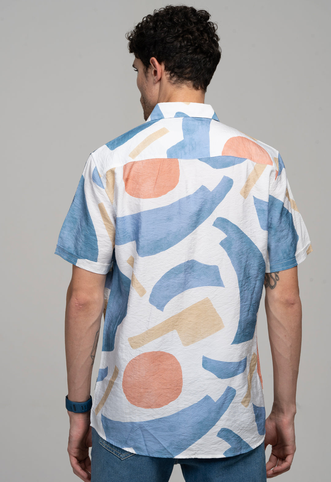 Abstract Print Short-Sleeve Shirt - Blue