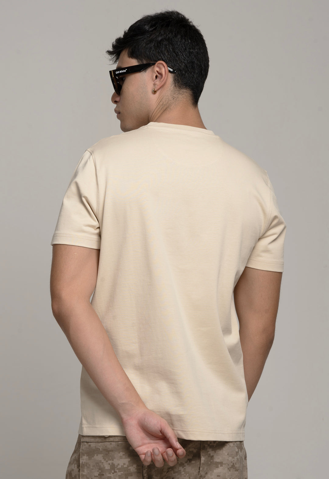 REGULAR FIT COTTON T-SHIRT - BEIGE