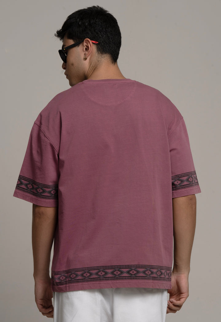 Drop-Shoulder Tee with Geometric Band - Red