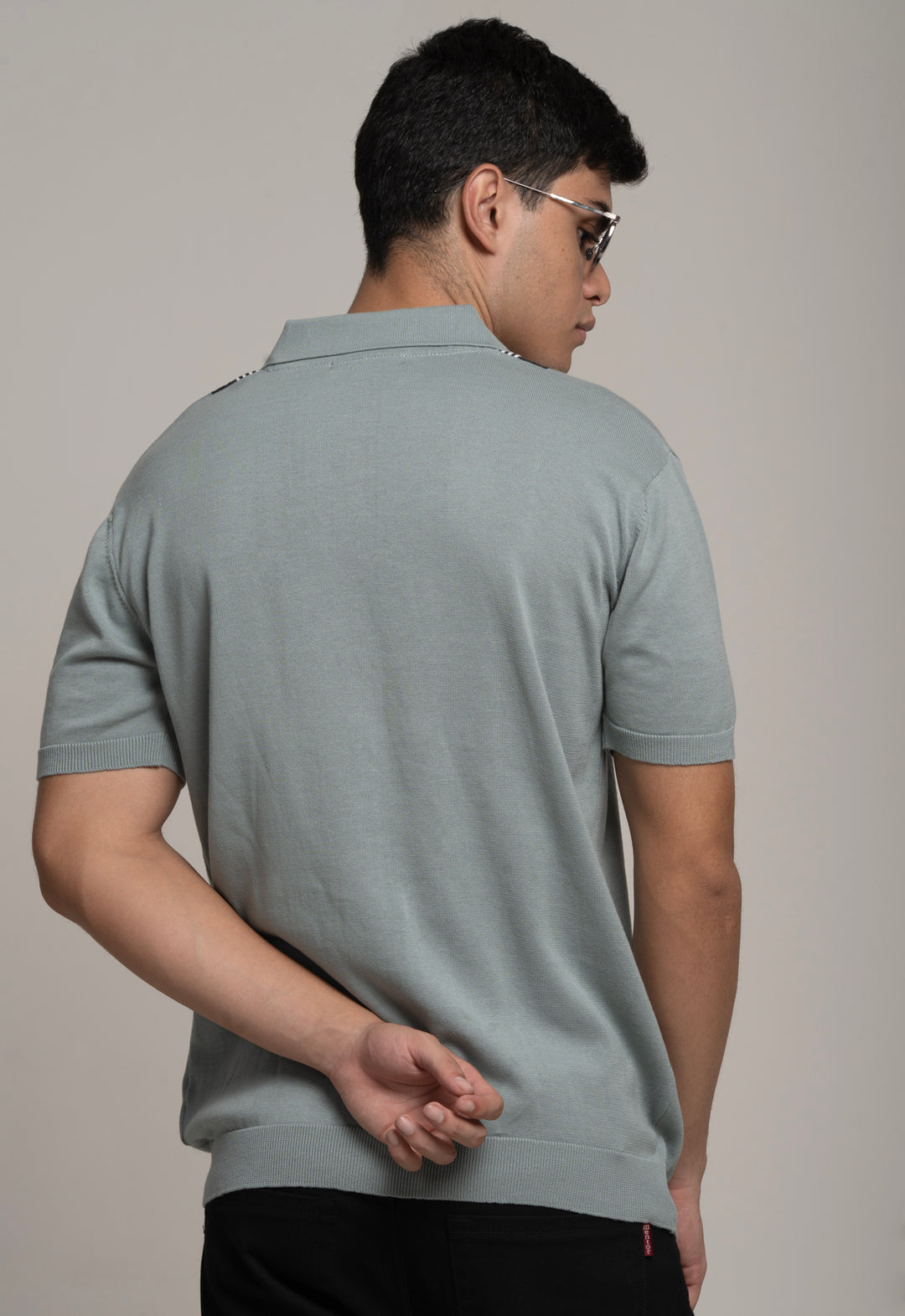 Knitted Contrast Stripe Polo - Steel Grey