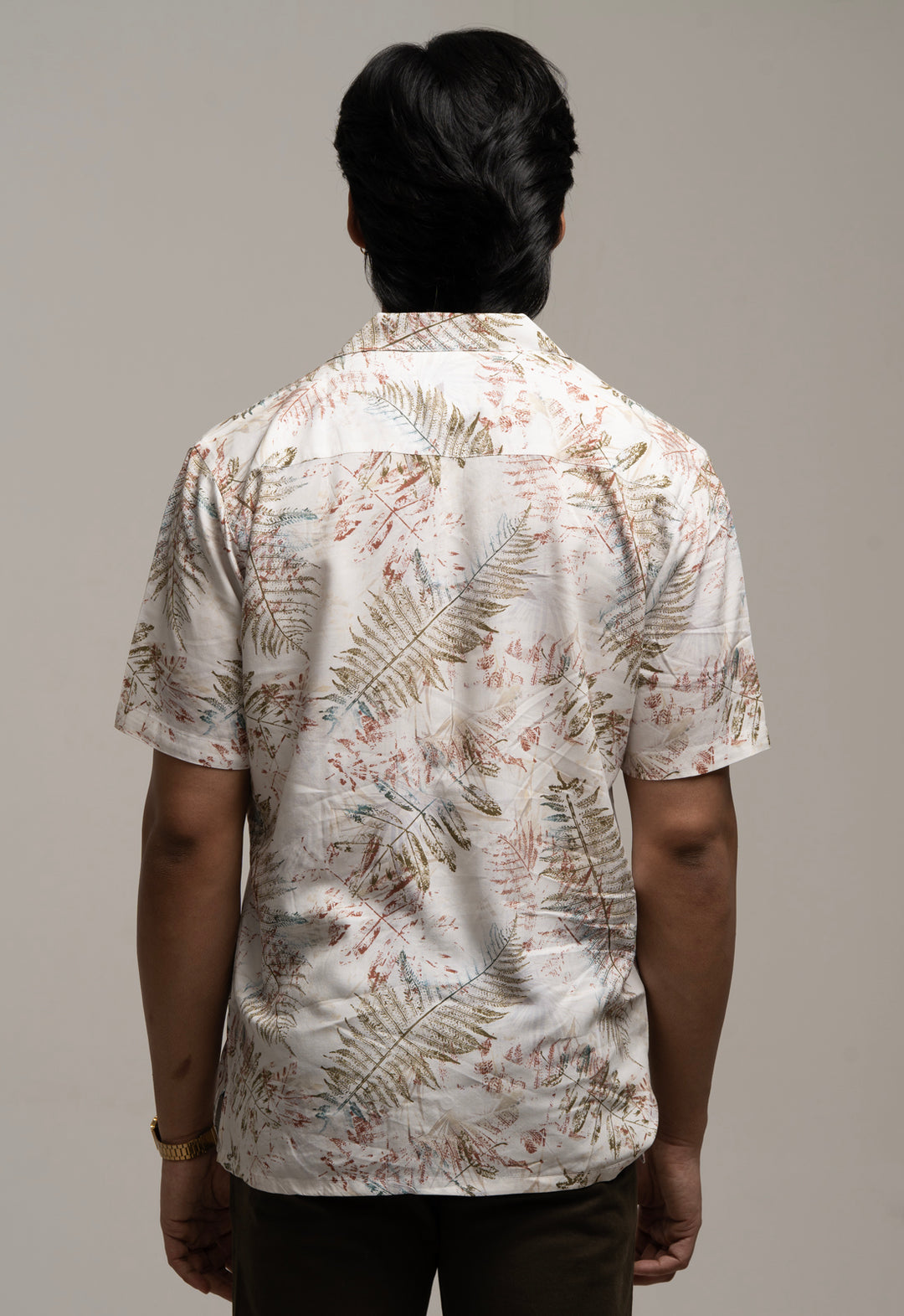 Tropical Leaf Print Casual Shirt – Cream