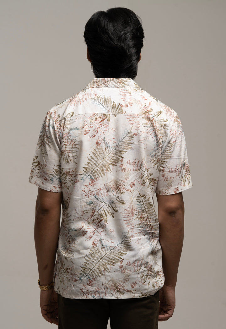 Tropical Leaf Print Casual Shirt – Cream