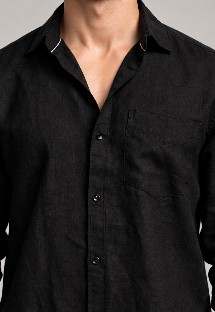 Classic 100% Linen Shirt – Black