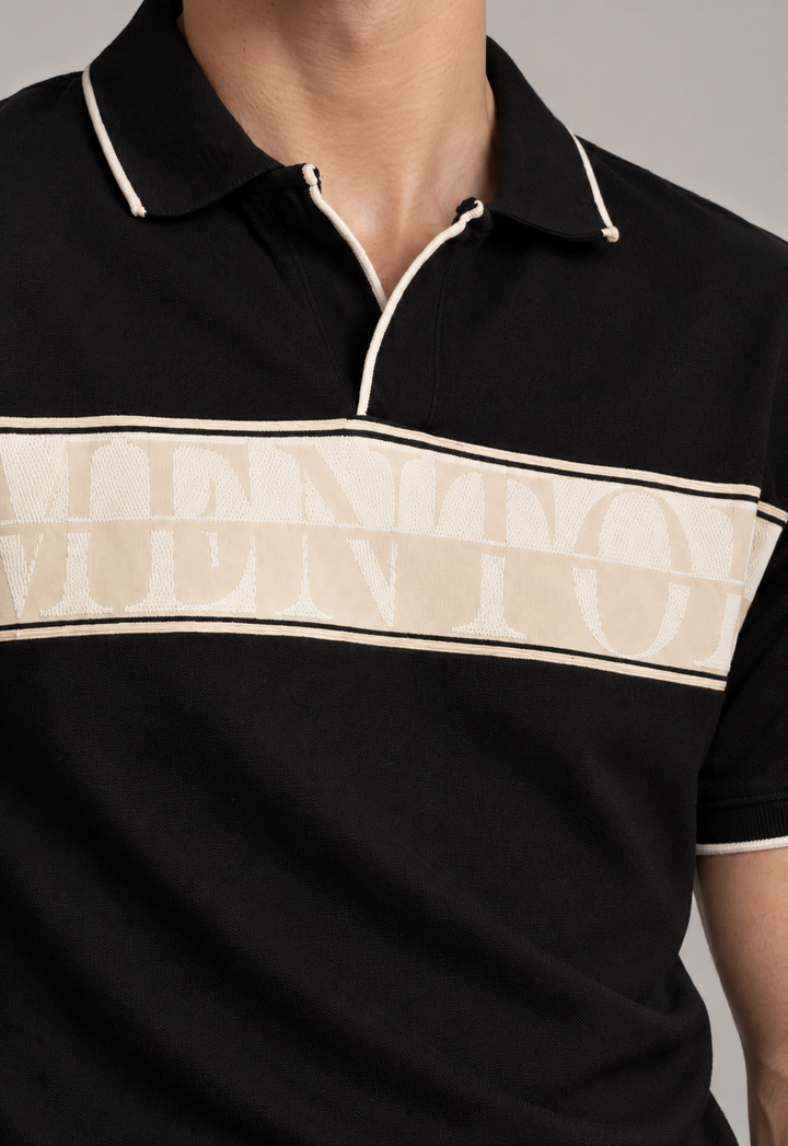 Black Polo with Crest Stripe