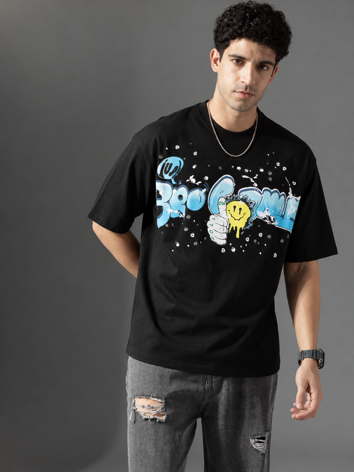 Graphic Kimono Sleeves T-Shirt – Black