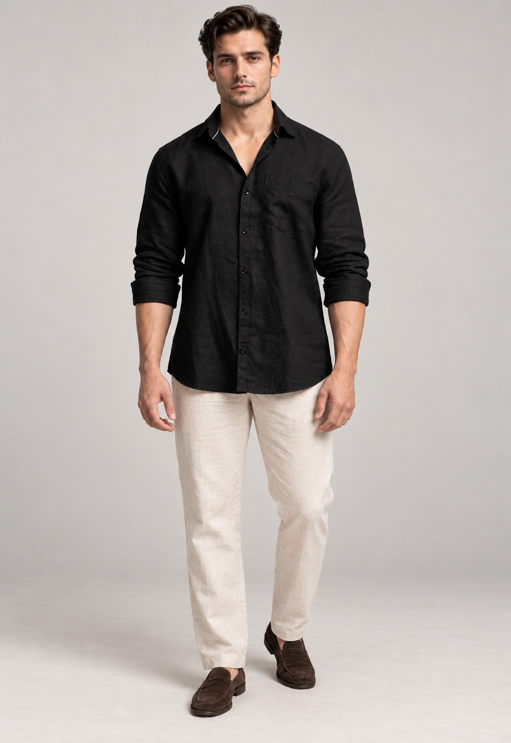 Classic 100% Linen Shirt – Black
