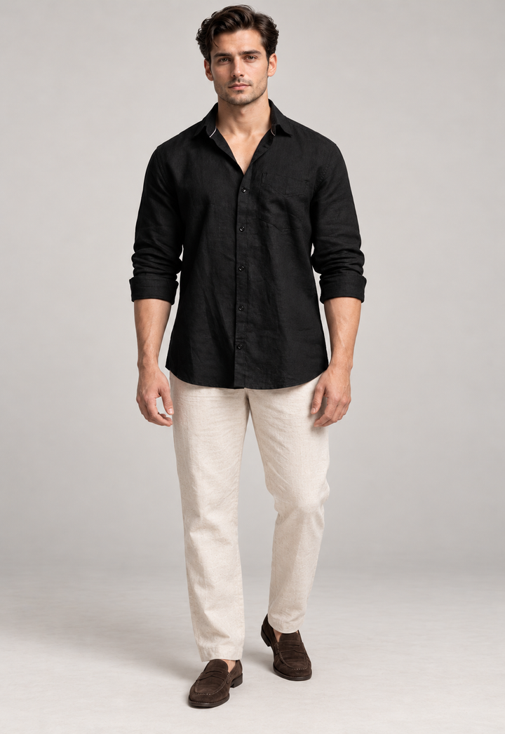 Classic 100% Linen Shirt – Black