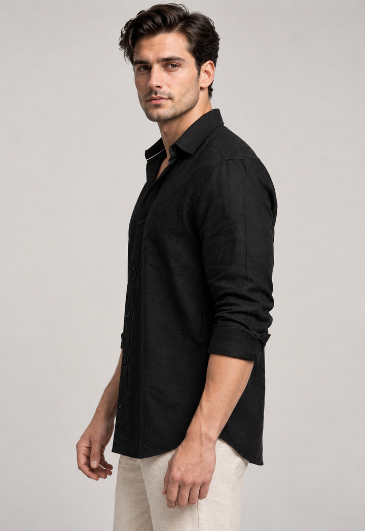 Classic 100% Linen Shirt – Black