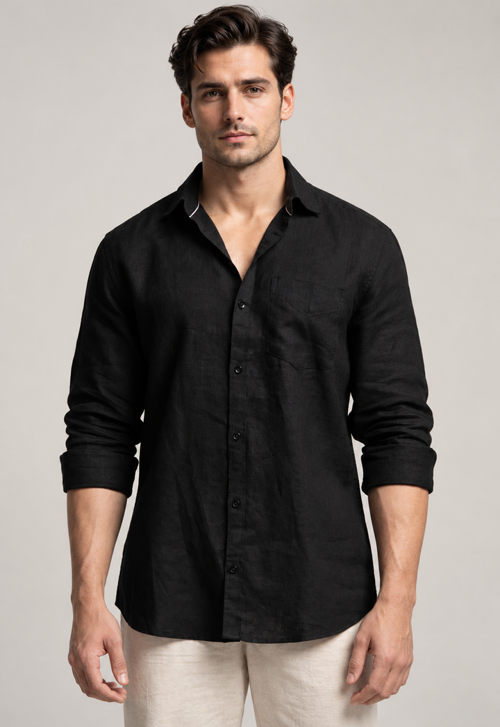 Classic 100% Linen Shirt – Black