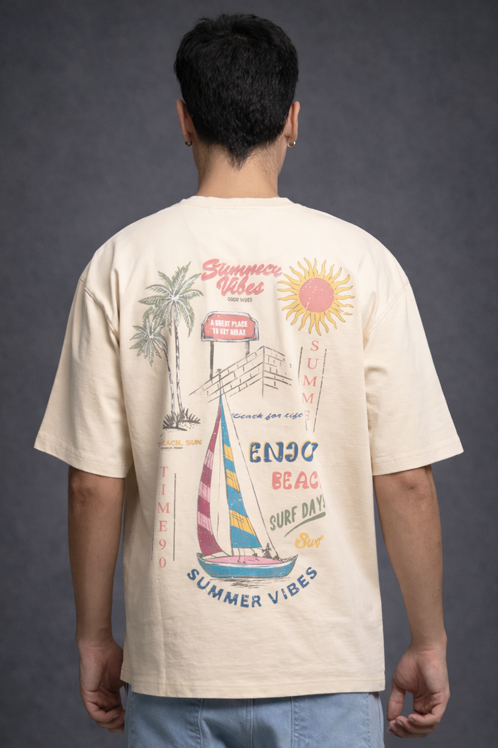 Graphic Drop Shoulder T-Shirt – Beige