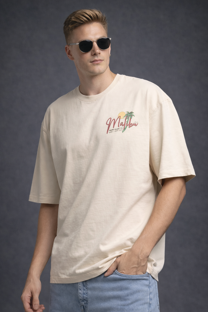 Graphic Drop Shoulder T-Shirt – Beige