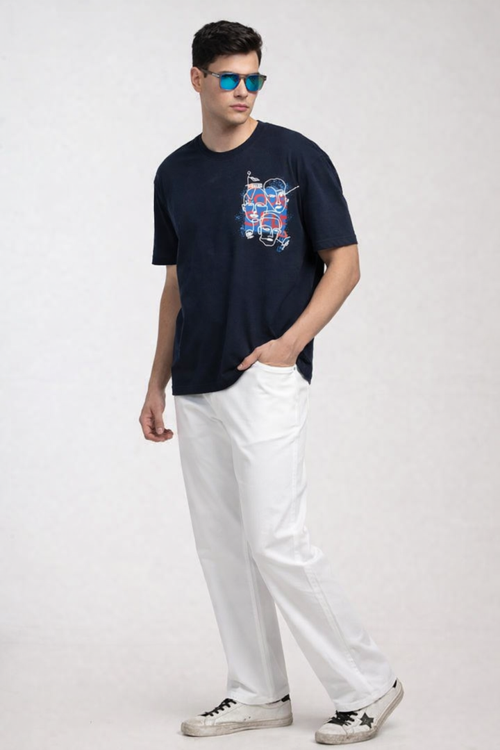 Graphic Drop Shoulder T-Shirt – Navy