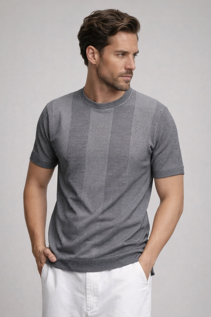 Knitted Cotton T-Shirt - Grey