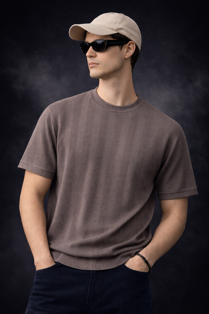 TEXTURED KNITTED T-SHIRT - GREY