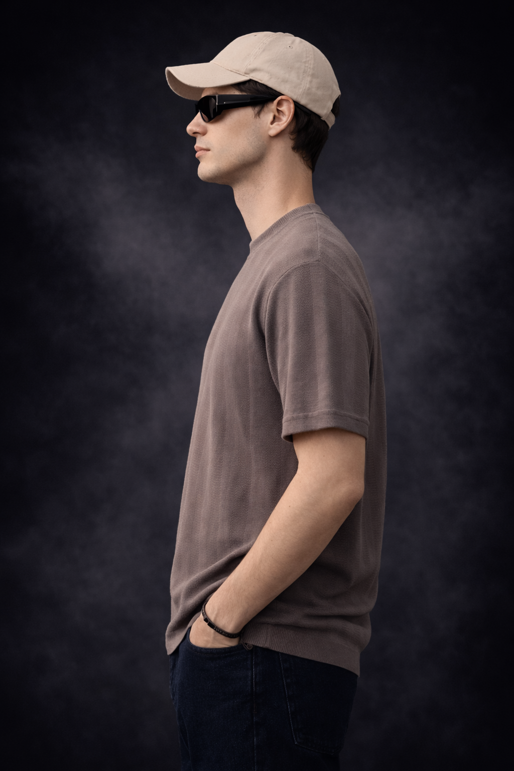 TEXTURED KNITTED T-SHIRT - GREY