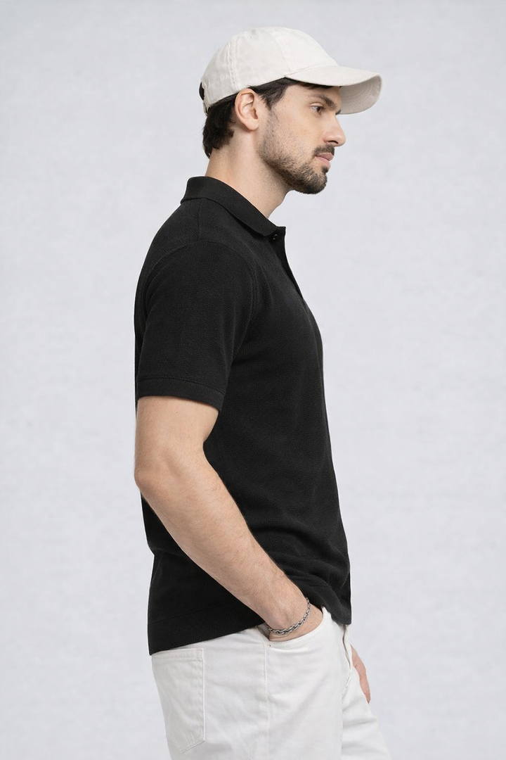 KNITTED POLO - BLACK