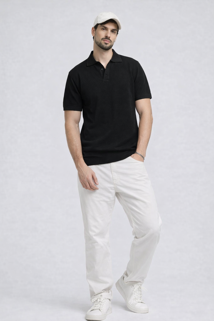 KNITTED POLO - BLACK