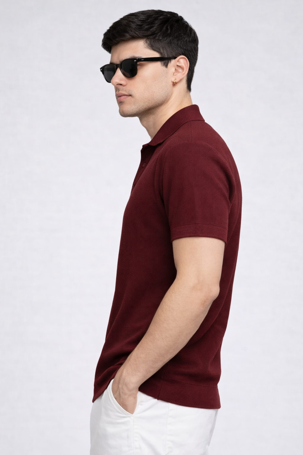 KNITTED POLO - Wine