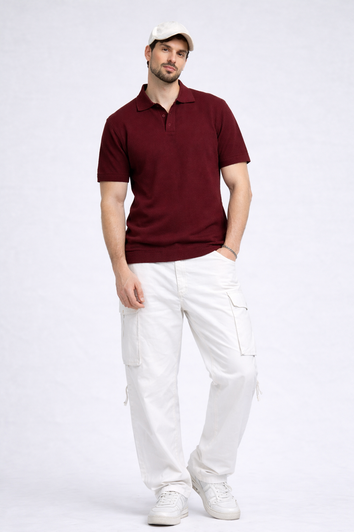 KNITTED POLO - Wine