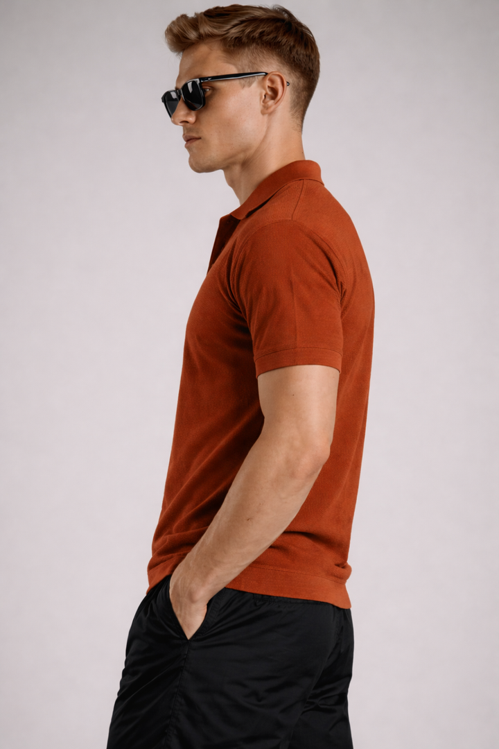 KNITTED POLO - MUSTARD