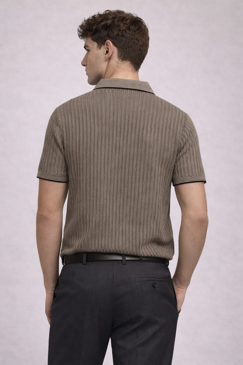 Knitted Striped Polo T-Shirt – Black