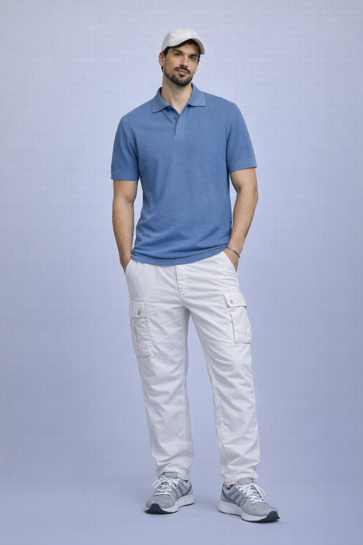 KNITTED POLO - BLUE