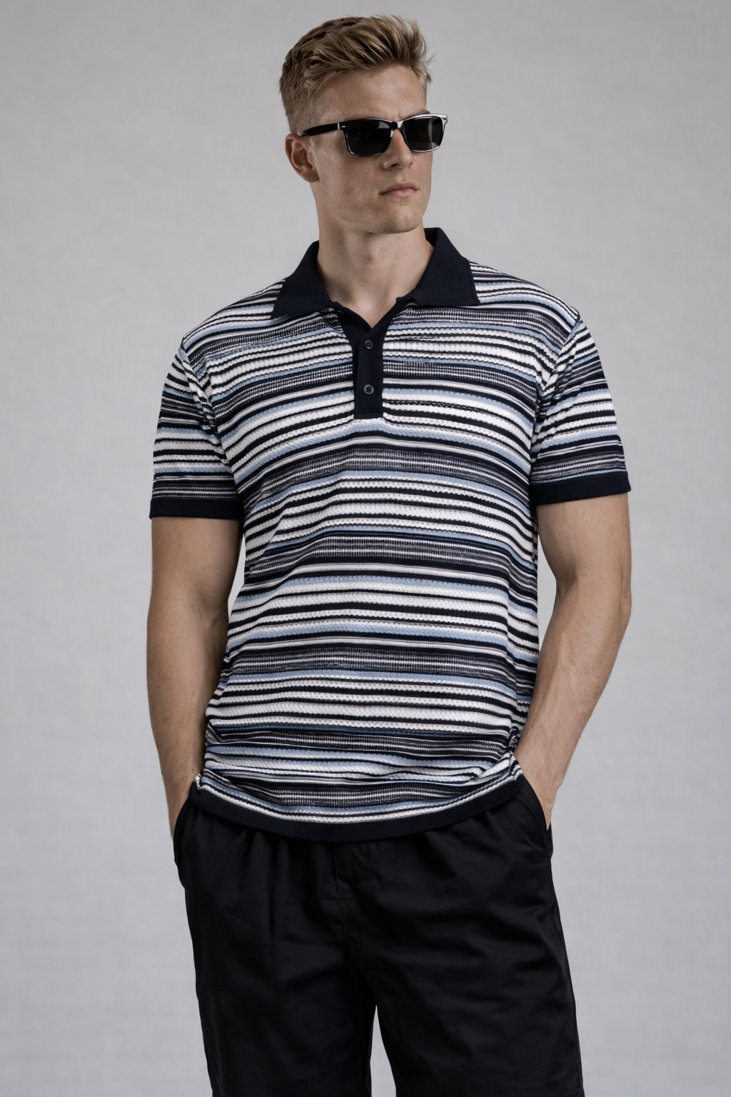 Classic Navy Knitted Polo T-Shirt