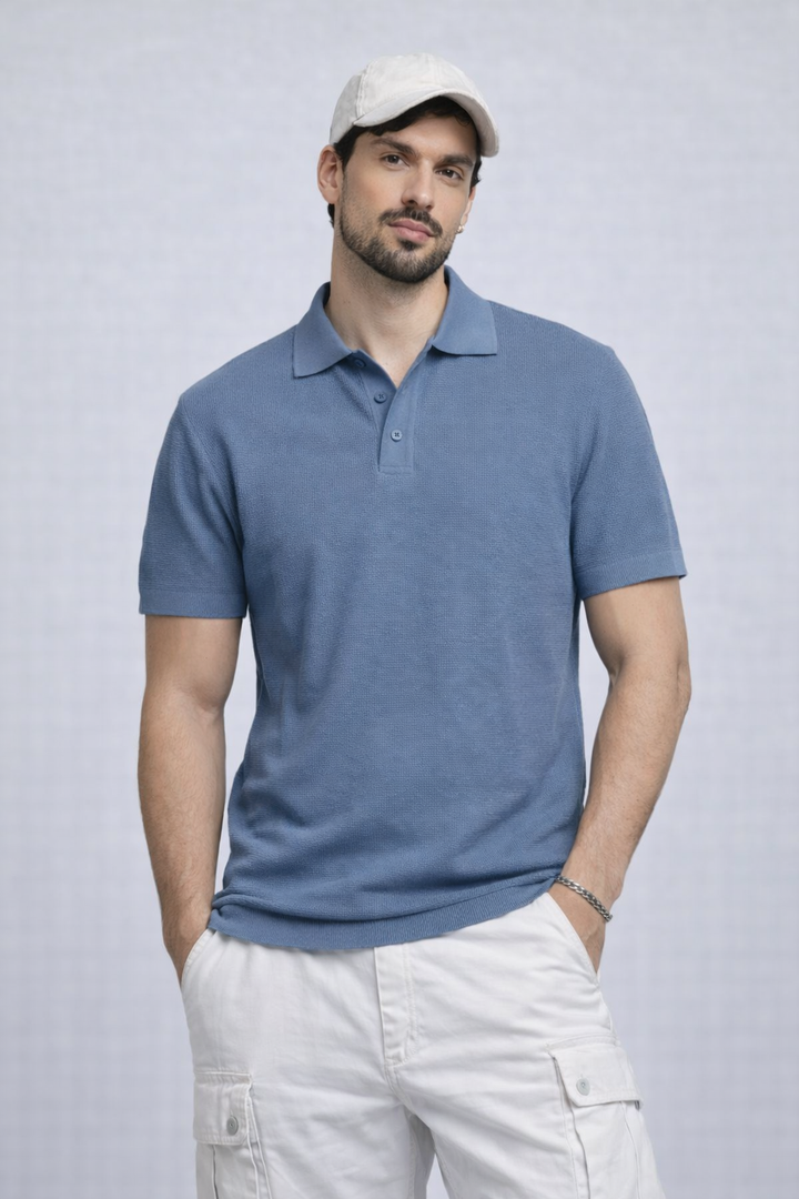 KNITTED POLO - BLUE