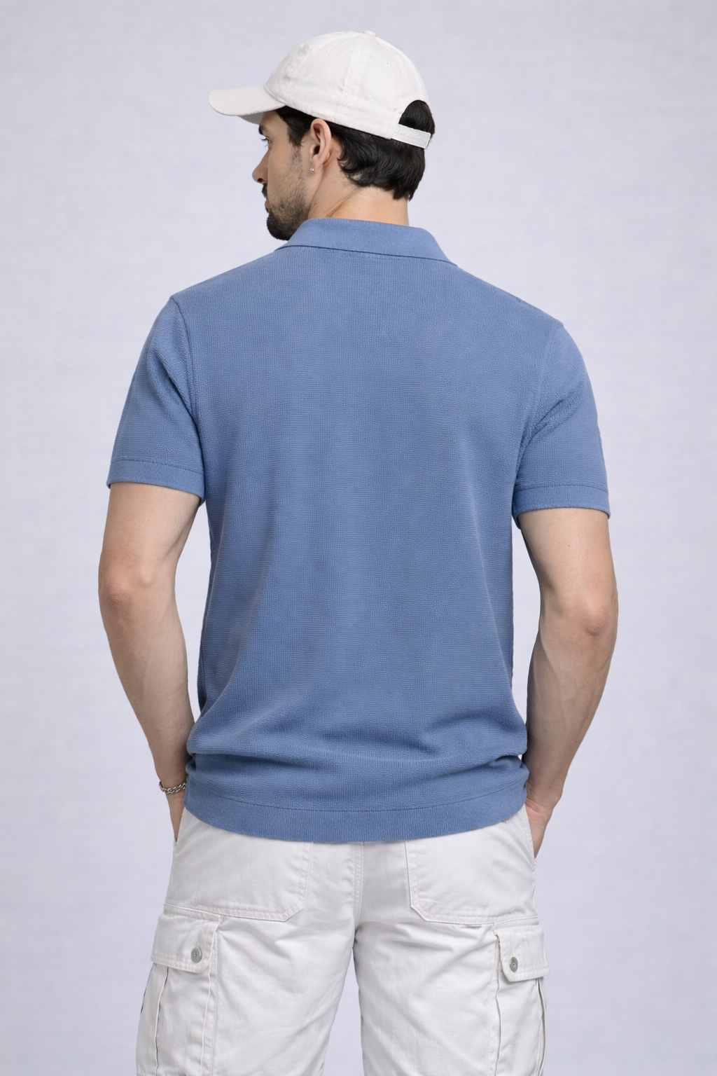 KNITTED POLO - BLUE
