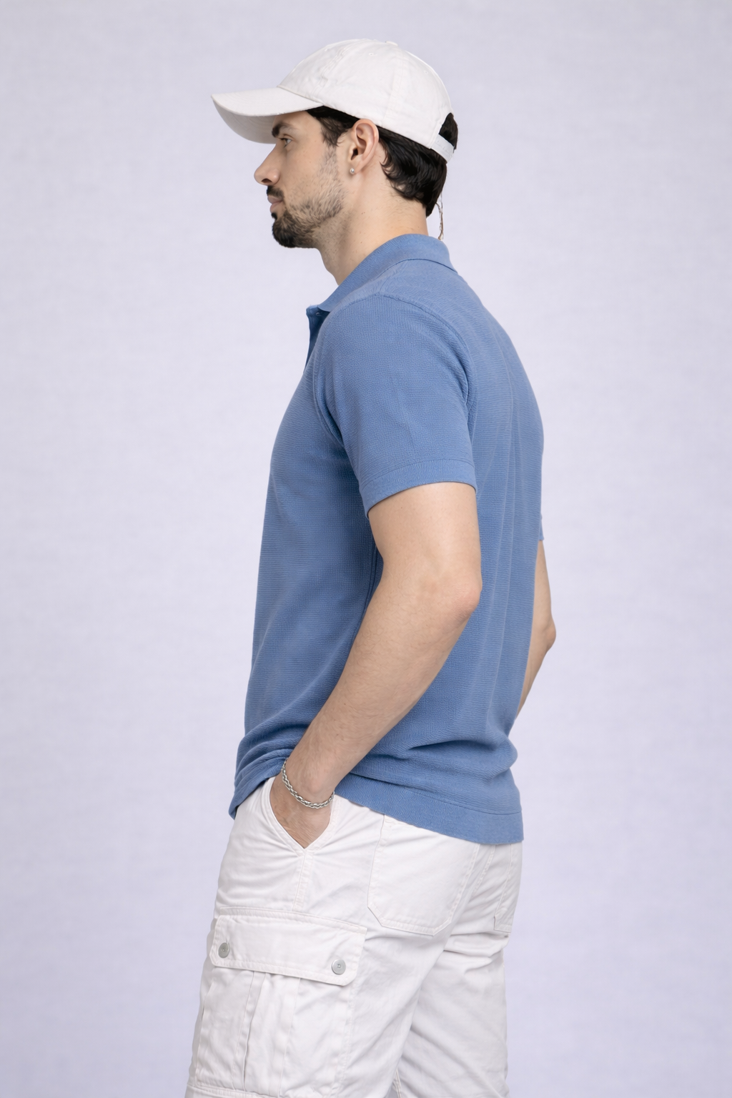 KNITTED POLO - BLUE